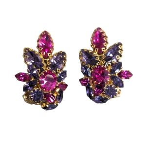 Schoffel Austria Rhinestone Cluster Clip On Earrings Vintage 1960s